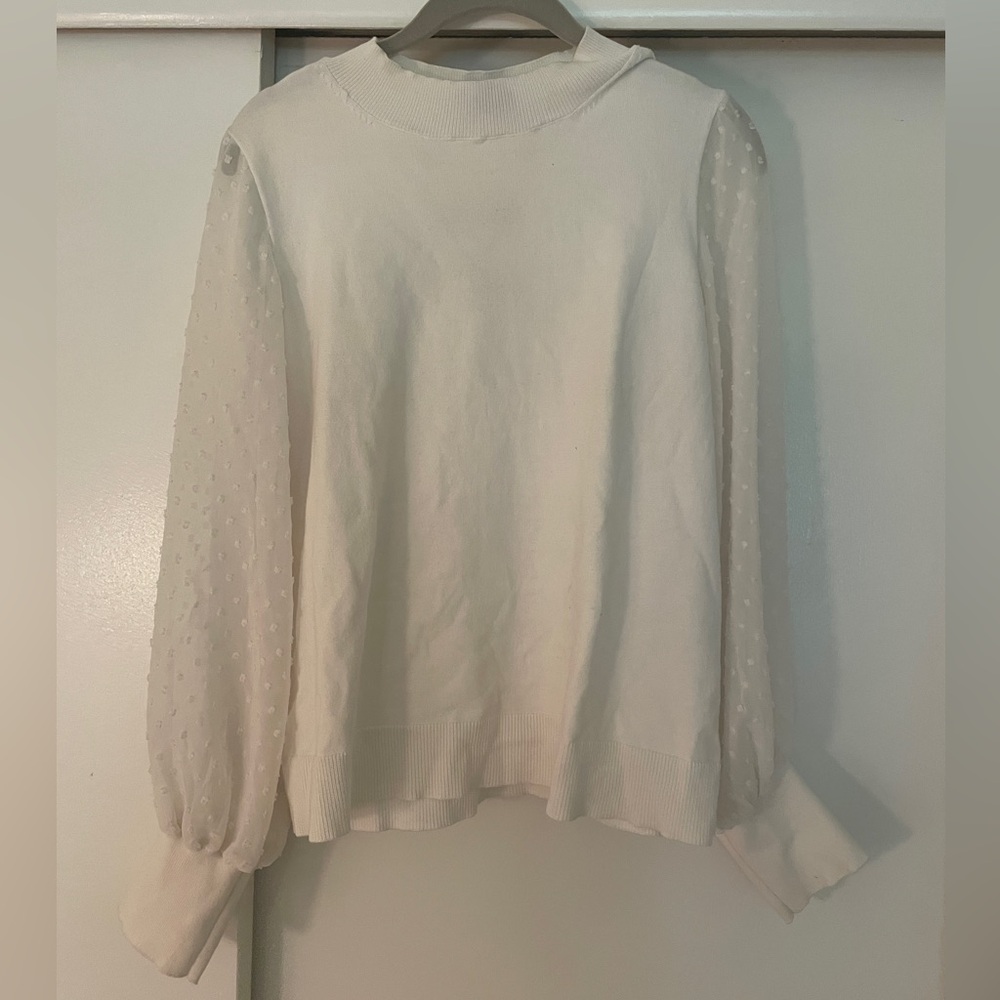 White Sweater With Sheer Sleeves